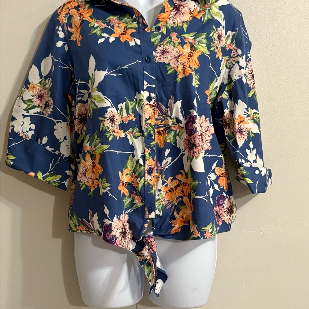 Chico's Blue Floral Button-Down Shirt